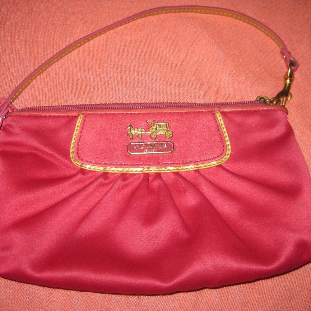 Pink Sateen Coach Wristlet
